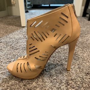 Nude Leather Open Toe Bootie